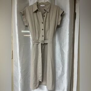 Calvin Klein Light Taupe Button-Front Tie-Waist Midi Dress